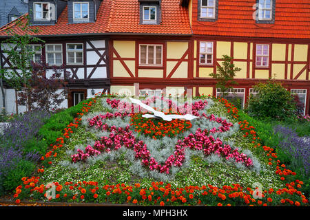 Wernigerode flower clock garden in Harz Germany at Saxony Anhalt Stock Photo