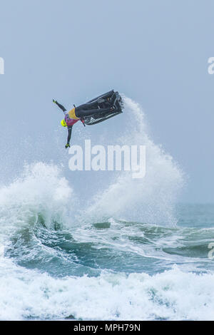 The Freeride World Jetski Championship at Fistral Beach in Newquay, Cornwall. Stock Photo