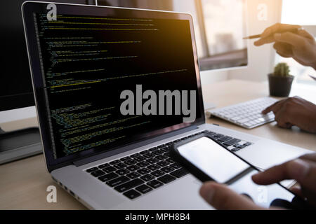 Programmer working Developing programming technologies Web Design Online Technology Stock Photo