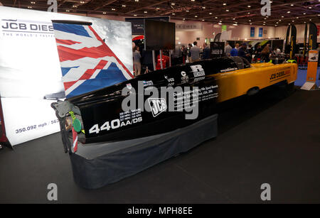 Three-quarter rear view  of the JCB Deiselmax,  on display at the 2018 London Motor Show Stock Photo