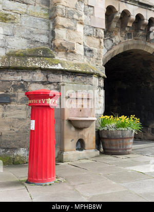 Victorian red pillar post box in warwick, UK Stock Photo