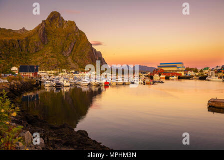 Many yachts anchored at the Marina of Svolvaer on Lofoten islands Stock Photo