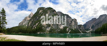 lake Lago di Braies in Dolomiti Mountains 2 - Italy Europe - Landscape Stock Photo