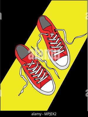 vector illustration. red sneakers on black background Stock Vector