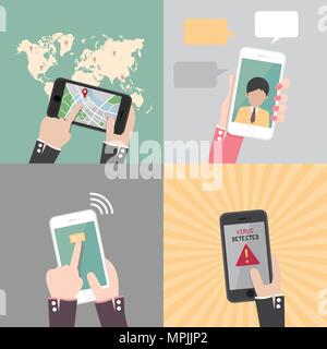 Set of hand holding and gestures on smartphone,Touching the screen concept. Stock Vector