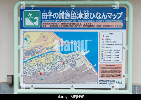 Tsunami Evacuation Map, Tagonoura, Fuji City, Shizuoka Prefecture, Japan Stock Photo