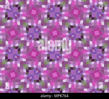 Primitive simple purple, lilac modern pattern with rectangles and flowers Stock Vector
