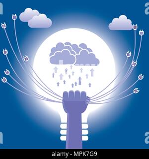 Cloud computing concept design.Hand hold the cable. Stock Vector