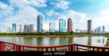 China Haikou Cityscape, high-rise by the lake. Stock Photo