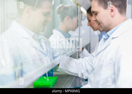 Researchers in science lab preparing samples  Stock Photo