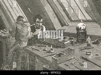 Diamond Cleaving  by hand in the 19th century Stock Photo