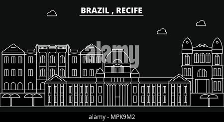 Recife silhouette skyline. Brazil - Recife vector city, brazilian linear architecture, buildings. Recife travel illustration, outline landmarks. Brazil flat icon, brazilian line banner Stock Vector