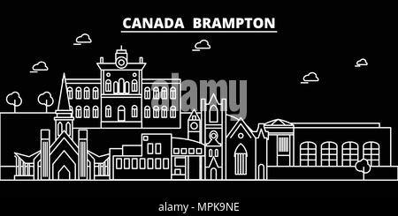 Brampton silhouette skyline. Canada - Brampton vector city, canadian linear architecture, buildings. Brampton travel illustration, outline landmarks. Canada flat icon, canadian line banner Stock Vector