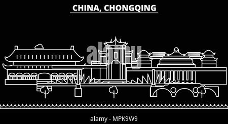 Chongqing silhouette skyline. China - Chongqing vector city, chinese linear architecture, buildings. Chongqing travel illustration, outline landmarks. China flat icon, chinese line banner Stock Vector