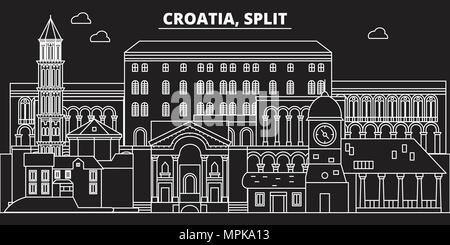 Split silhouette skyline. Croatia - Split vector city, croatian linear architecture, buildings. Split travel illustration, outline landmarks. Croatia flat icon, croatian line banner Stock Vector