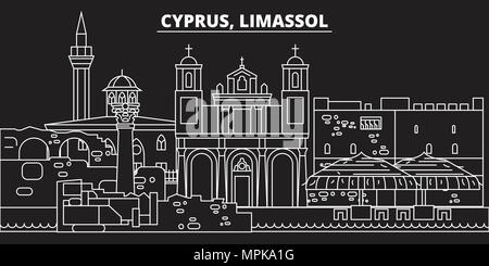 Limassol silhouette skyline. Cyprus - Limassol vector city, cypriot linear architecture, buildings. Limassol travel illustration, outline landmarks. Cyprus flat icon, cypriot line banner Stock Vector