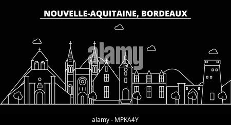 Bordeaux silhouette skyline. France - Bordeaux vector city, french linear architecture, buildings. Bordeaux travel illustration, outline landmarks. France flat icon, french line banner Stock Vector