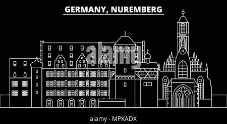 Nuremberg silhouette skyline. Germany - Nuremberg vector city, german linear architecture, buildings. Nuremberg travel illustration, outline landmarks. Germany flat icon, german line banner Stock Vector