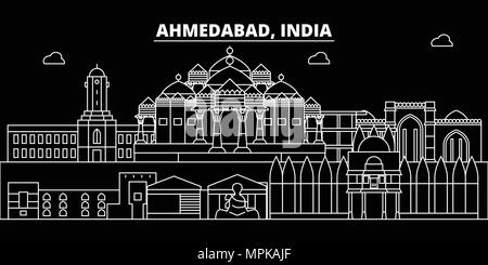 Ahmedabad silhouette skyline. India - Ahmedabad vector city, indian linear architecture, buildings. Ahmedabad travel illustration, outline landmarks. India flat icon, indian line banner Stock Vector