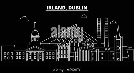 Dublin silhouette skyline. Ireland - Dublin vector city, irish linear architecture, buildings. Dublin travel illustration, outline landmarks. Ireland flat icon, irish line banner Stock Vector