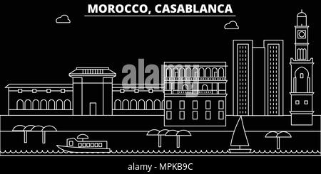 Casablanca silhouette skyline. Morocco - Casablanca vector city, moroccan linear architecture, buildings. Casablanca travel illustration, outline landmarks. Morocco flat icon, moroccan line banner Stock Vector