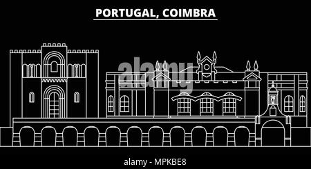 Coimbra silhouette skyline. Portugal - Coimbra vector city, portuguese linear architecture, buildings. Coimbra travel illustration, outline landmarks. Portugal flat icon, portuguese line banner Stock Vector