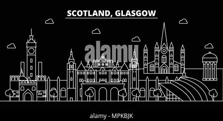 Glasgow silhouette skyline. Scotland - Glasgow vector city, scottish linear architecture, buildings. Glasgow travel illustration, outline landmarks. Scotland flat icon, scottish line banner Stock Vector