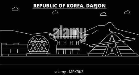 Daejon silhouette skyline. South Korea - Daejon vector city, korean linear architecture, buildings. Daejon travel illustration, outline landmarks. South Korea flat icon, korean line banner Stock Vector