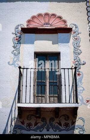 Balcony decorated with traditional frescos, Queretaro City, Queretaro state, Guanajuato, city in Central Mexico Stock Photo