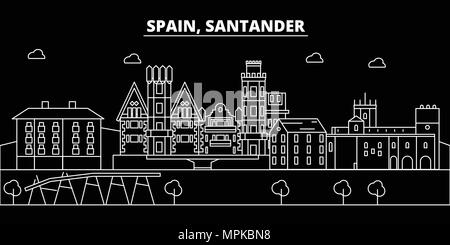 Santander silhouette skyline. Spain - Santander vector city, spanish linear architecture, buildings. Santander travel illustration, outline landmarks. Spain flat icon, spanish line banner Stock Vector