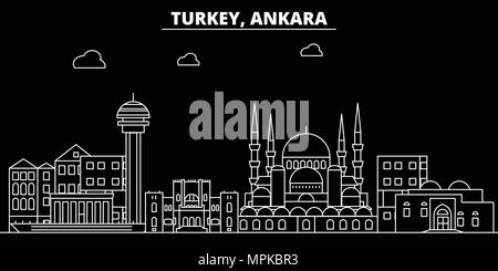 Ankara silhouette skyline. Turkey - Ankara vector city, turkish linear architecture, buildings. Ankara travel illustration, outline landmarks. Turkey flat icon, turkish line banner Stock Vector