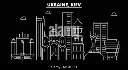 Kiev silhouette skyline. Ukraine - Kiev vector city, ukrainian linear architecture, buildings. Kiev travel illustration, outline landmarks. Ukraine flat icon, ukrainian line banner Stock Vector