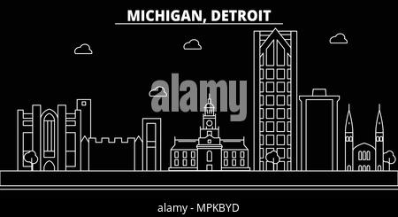 Michigan Map with editable stroke icon. Michigan USA State thin line ...
