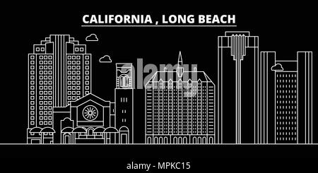 Long Beach silhouette skyline. USA - Long Beach vector city, american linear architecture, buildings. Long Beach travel illustration, outline landmarks. USA flat icons, american line banner Stock Vector