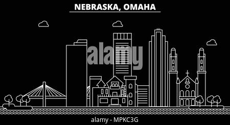 Omaha silhouette skyline. USA - Omaha vector city, american linear architecture, buildings. Omaha travel illustration, outline landmarks. USA flat icons, american line banner Stock Vector