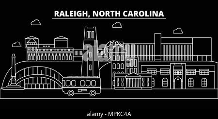 Raleigh silhouette skyline. USA - Raleigh vector city, american linear architecture, buildings. Raleigh travel illustration, outline landmarks. USA flat icons, american line banner Stock Vector