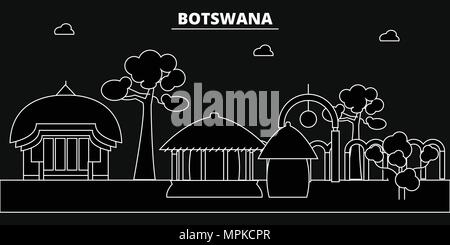 Botswana silhouette skyline, Botswana vector city, botswanan linear architecture, buildingline travel illustration, landmarkflat icon, botswanan outline design banner Stock Vector