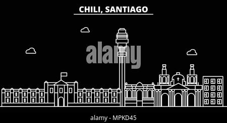 Santiago de Chile silhouette skyline. Santiago de Chile vector city, chilian linear architecture, buildingtravel illustration, outline landmarkflat line icon, s Stock Vector