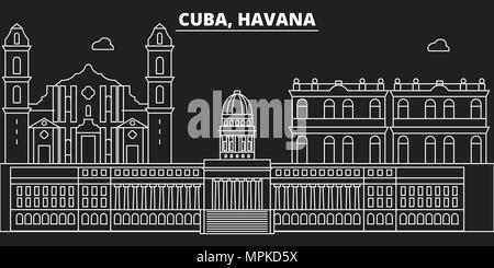 Havana silhouette skyline. Cuba - Havana vector city, cuban linear architecture, buildings. Havana line travel illustration, landmarks. Cuba flat icon, cuban outline design banner Stock Vector