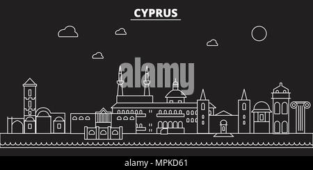 Cyprus silhouette skyline. Cyprus vector city, cypriot linear architecture, buildingline travel illustration, landmarkflat icon, cypriot outline design banner Stock Vector