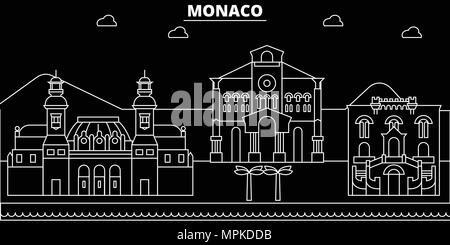 Monaco silhouette skyline, vector city, monacan linear architecture, buildings. Monaco travel illustration, outline landmarks, flat icons, monacan line banner Stock Vector