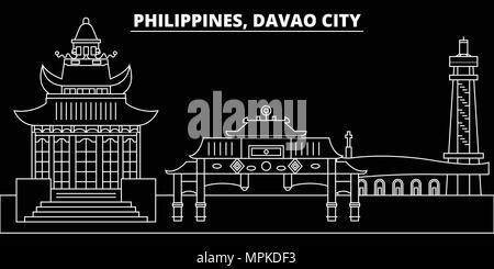 Davao City silhouette skyline. Philippines - Davao City vector city, filipino linear architecture. Davao City travel illustration, outline landmarks. Philippines flat icons, filipino line banner Stock Vector