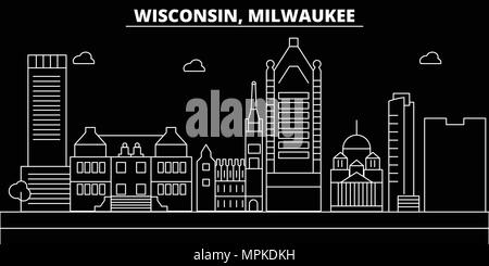 Milwaukee City silhouette skyline. USA - Milwaukee City vector city, american linear architecture. Milwaukee City travel illustration, outline landmarks. USA flat icons, american line banner Stock Vector