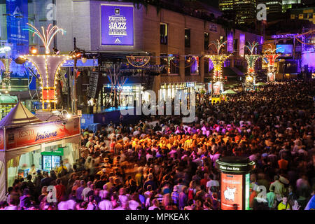 Montreal Canada,Quebec Province,Montreal International Jazz Festival,festivals fair,Place des Arts,audience,crowd,night evening,Canada070703044 Stock Photo