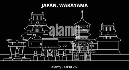 Wakayama silhouette skyline. Japan - Wakayama vector city, japanese linear architecture, buildings. Wakayama travel illustration, outline landmarks. Japan flat icon, japanese line design banner Stock Vector