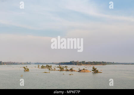 Old french port on Don Khone island in south Laos. Landscape of nature taken on four thousands islands on Mekhong river in south east asia during summ