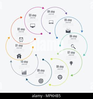 Infographics template 10 options with circle Stock Vector