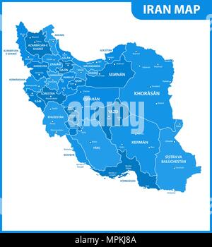 The detailed map of Iran with regions or states and cities, capital. Administrative division. Stock Vector