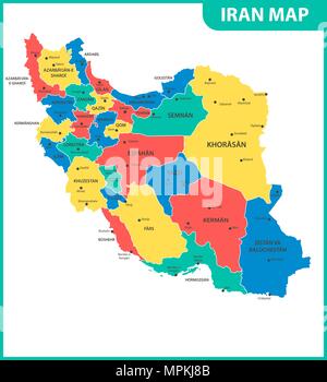 The detailed map of Iran with regions or states and cities, capital ...