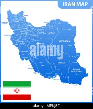 The detailed map of Iran with regions or states and cities, capital. Administrative division. Stock Vector